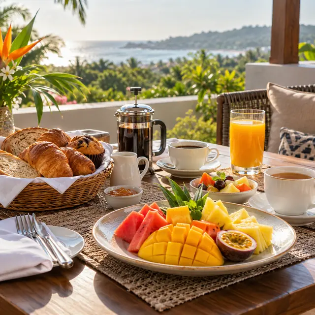 A fresh breakfast served on a hotel terrace